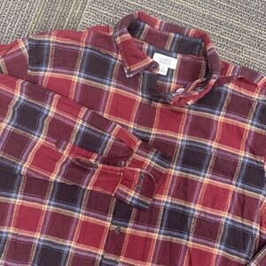 Croft & Barrow Mens XL Flannel Plaid Button Down Long Sleeve Shirt Burgundy Blue